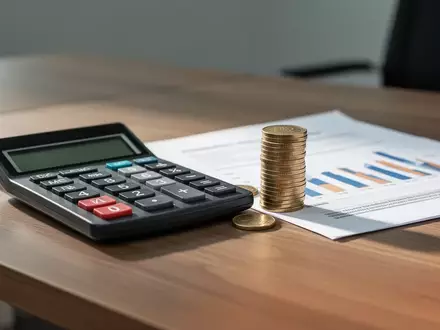 Ein Taschenrechner, Euro-Münzen und ein Dokument auf einem Schreibtisch als Symbol für die neue Vermögensprüfung. - Foto: über boerse-global.de