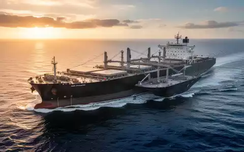 Ein moderner Massengutfrachter auf offener See bei Sonnenuntergang. - Foto: über boerse-global.de