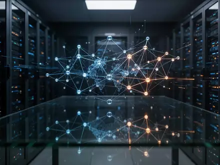 Abstrakte Darstellung eines digitalen Marktplatzes mit leuchtenden Datenknoten und komplexen Netzwerkstrukturen. - Foto: über boerse-global.de