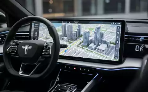 Modernes Infotainment-Display in einem Auto, das eine immersive 3D-Navigationskarte und moderne Benutzeroberflächen zeigt. - Foto: über boerse-global.de