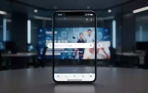 Smartphone-Display mit Suchmaschinenergebnissen und eingeblendeter Werbeanzeige in einer modernen Büroumgebung. - Foto: über boerse-global.de