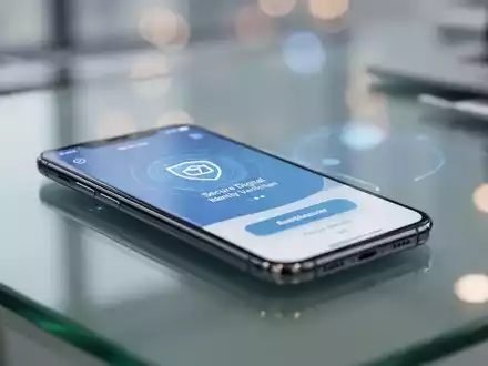 Ein modernes Smartphone zeigt eine digitale Identitätsprüfung auf dem Display in einer professionellen Büroumgebung. - Foto: über boerse-global.de