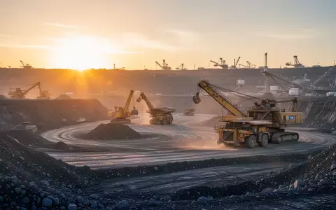 Modernes Tagebaugelände mit Bergbaumaschinen bei Sonnenaufgang. - Foto: über boerse-global.de