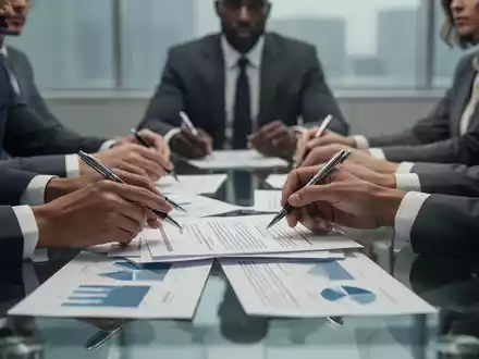 Menschen bei seriösen Lohnverhandlungen im Büro mit Finanzunterlagen auf dem Tisch. - Foto: über boerse-global.de