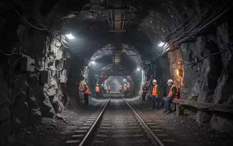 Ein dunkler, industrieller Stollen in einer Untertage-Mine mit ausgeleuchteten Felswänden. - Foto: über boerse-global.de