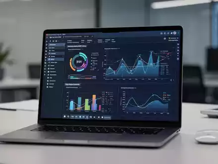 Schlanker Laptop-Bildschirm mit moderner Bürosoftware-Oberfläche in professioneller High-Tech-Umgebung. - Foto: über boerse-global.de