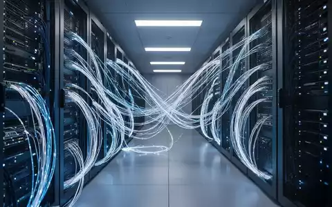 Moderne Serverräume mit leuchtenden Glasfaserkabeln als Symbol für KI-Infrastruktur und Effizienz. - Foto: über boerse-global.de
