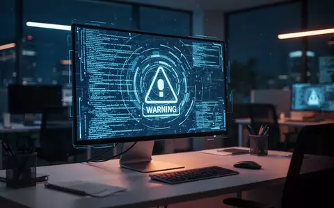 Ein beleuchteter Computerbildschirm mit abstraktem Programmcode und digitalen Sicherheitssymbolen in einem dunklen Büro. - Foto: über boerse-global.de