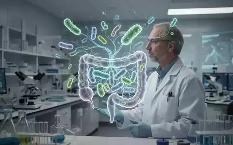 Wissenschaftler betrachtet im Labor eine holografische Darstellung von Darmbakterien und neuronalen Netzwerken. - Foto: über boerse-global.de