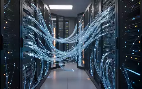 Nahaufnahme von leuchtenden Glasfaserkabeln in einem modernen Serverraum, die fortschrittliche KI-Modell-Infrastruktur darstellen. - Foto: über boerse-global.de