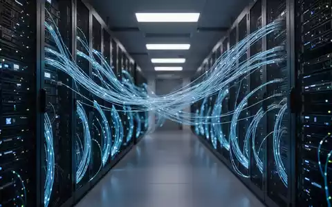 Moderne Serverräume mit leuchtenden Glasfaserkabeln als Symbol für Cloud-Infrastruktur und KI-Kosten. - Foto: über boerse-global.de