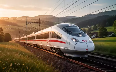 Ein moderner ICE-Zug fährt durch eine Landschaft, symbolisch für die finanzielle Erholung der Deutschen Bahn. - Foto: über boerse-global.de