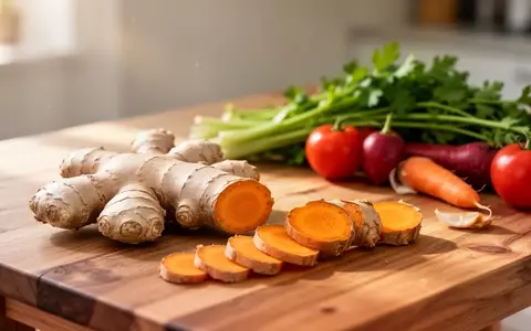 Frische Zutaten wie Ingwer und Kurkuma auf einem Holztisch als Symbol für eine gesunde Ernährungstherapie. - Foto: über boerse-global.de