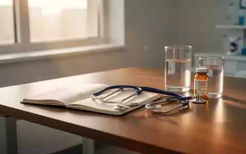 Ein medizinischer Schreibtisch mit Notizbuch, Stethoskop und Vitaminpräparaten in sanftem, natürlichem Licht. - Foto: über boerse-global.de