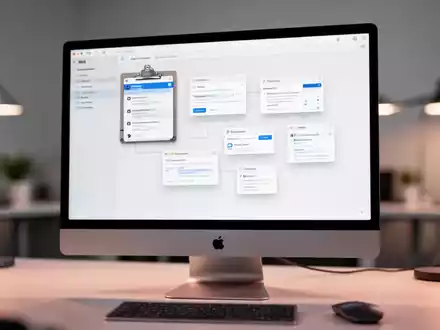 Moderner Mac-Computerbildschirm mit organisierter Zwischenablage-Software auf einem sauberen Schreibtisch. - Foto: über boerse-global.de