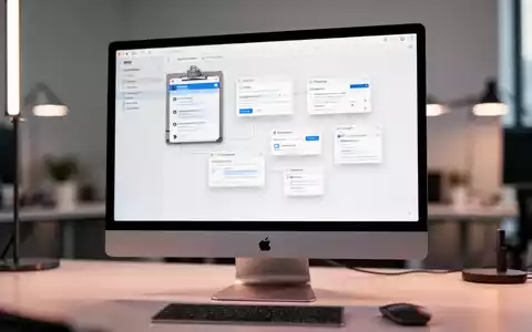 Moderner Mac-Computerbildschirm mit organisierter Zwischenablage-Software auf einem sauberen Schreibtisch. - Foto: über boerse-global.de