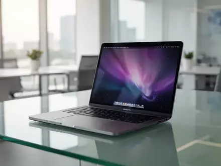 Ein aufgeklapptes MacBook Pro auf einem modernen Schreibtisch in einer hellen Büroumgebung. - Foto: über boerse-global.de