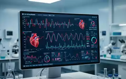 Ein moderner Monitor zeigt medizinische Herz-Kreislauf-Daten und statistische Analysen in einer Forschungsumgebung. - Foto: über boerse-global.de