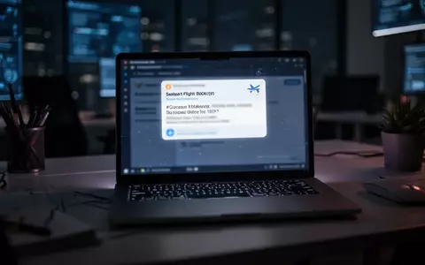 Laptop-Bildschirm mit einer verdächtigen E-Mail zur Flugbuchung in einem abgedunkelten Büro. - Foto: über boerse-global.de