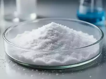 Nahaufnahme von hochreinem, weißem Glutathion-Pulver in einer Laborschale vor einem verschwommenen medizinischen Hintergrund. - Foto: über boerse-global.de