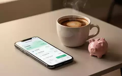 Ein minimalistischer Schreibtisch mit Smartphone, Kaffeetasse und Sparschwein als Symbol für modernes, entspanntes Sparen. - Foto: über boerse-global.de