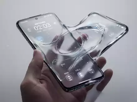Modernes Smartphone mit elegantem, transluzentem Flüssigglas-UI-Design. - Foto: über boerse-global.de