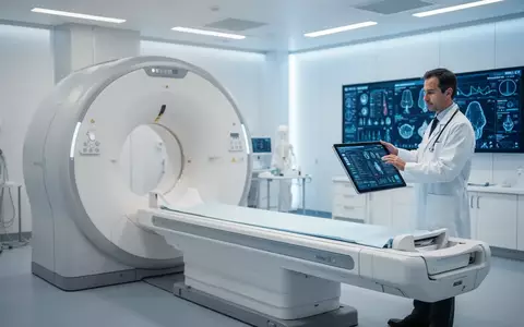 Moderne medizinische Diagnostik-Einrichtung mit einem MRT-Scanner und einem Arzt bei der digitalen Datenauswertung. - Foto: über boerse-global.de