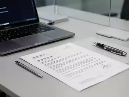 Ein moderner Schreibtisch mit einem Laptop, einem Füllfederhalter und einem professionell gestalteten Dokument. - Foto: über boerse-global.de