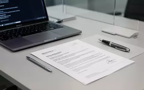 Ein moderner Schreibtisch mit einem Laptop, einem Füllfederhalter und einem professionell gestalteten Dokument. - Foto: über boerse-global.de