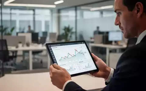 Eine Person betrachtet digitale Wirtschaftsdiagramme auf einem Tablet in einem modernen Bürogebäude. - Foto: über boerse-global.de