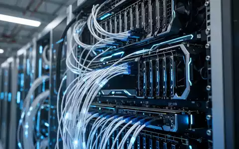 Moderne Server-Infrastruktur in einem KI-Rechenzentrum mit leuchtenden Glasfaserkabeln und Hochleistungs-Hardware. - Foto: über boerse-global.de