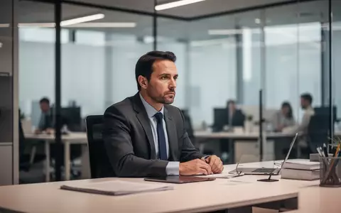 Nachdenklicher Mitarbeiter an einem modernen Schreibtisch in einem Bürogebäude bei gedämpftem Licht. - Foto: über boerse-global.de