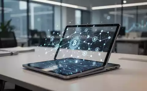 Digitales Tablet mit abstrakten Blockchain-Datenknoten in einer modernen Büroumgebung als Symbol für Stablecoin-Zahlungen. - Foto: über boerse-global.de