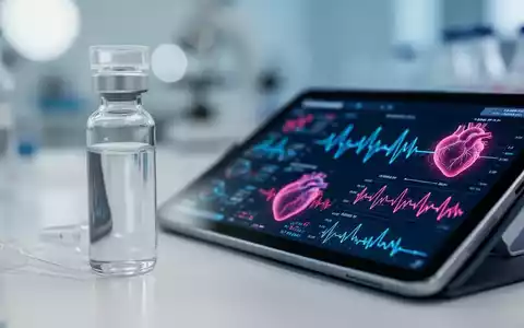 Medizinisches Labor mit einer Medikamentenampulle und einem Tablet, das kardiologische Daten zur Herzgesundheit anzeigt. - Foto: über boerse-global.de