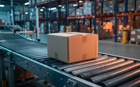Ein einzelnes Paket auf einem industriellen Förderband in einem modernen Logistikzentrum. - Foto: über boerse-global.de