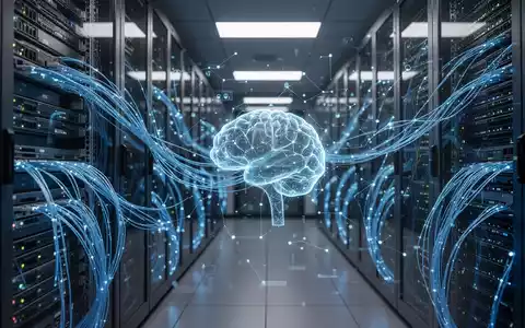 Abstraktes Bild eines modernen Serverraums mit digitalen Netzwerk-Overlays zur Darstellung von KI-Governance und IT-Sicherheit. - Foto: über boerse-global.de