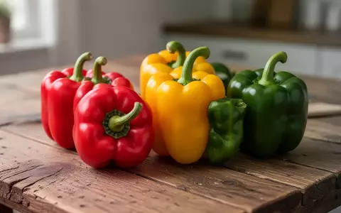 Frische bunte Paprika auf einem Holztisch bei natürlichem Licht. - Foto: über boerse-global.de