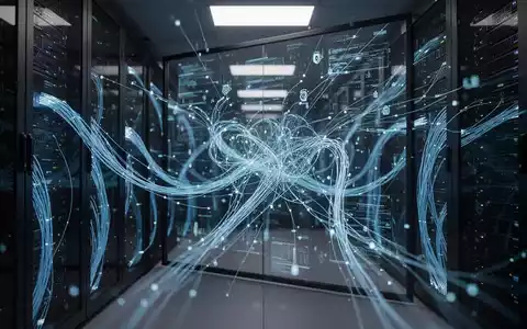 Dunkler Serverraum mit leuchtend blauen Datenströmen und digitalen Netzwerkvisualisierungen, die KI-Cybersicherheit darstellen. - Foto: über boerse-global.de