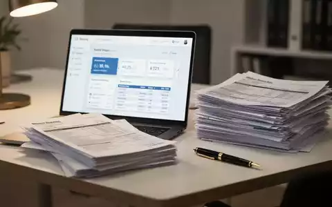 Laptop mit Online-Banking-Oberfläche und Steuerunterlagen auf einem Schreibtisch zur Veranschaulichung steuerlicher Nachweise. - Foto: über boerse-global.de