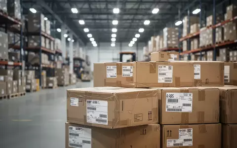 Versandkartons und Versandetiketten in einem modernen Logistiklager als Symbol für die neue EU-Verpackungsverordnung. - Foto: über boerse-global.de