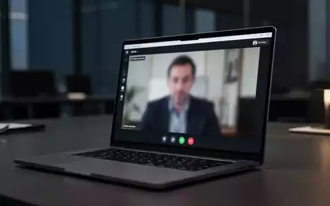 Laptop-Bildschirm mit einem unscharfen Videokonferenz-Interface in einem professionellen Büro-Setting. - Foto: über boerse-global.de
