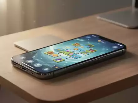 Ein Smartphone mit einem digitalen Puzzlespiel auf einem minimalistischen Holztisch bei sanftem Tageslicht. - Foto: über boerse-global.de