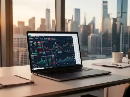 Moderner Büroarbeitsplatz mit Laptop, der Finanzmodelle und Tabellenkalkulationen zeigt, für KI-gesteuerte Produktivität. - Foto: über boerse-global.de