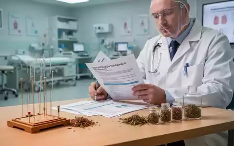 Ein Arzt in einem modernen Behandlungsraum betrachtet klinische Dokumente neben Instrumenten der Traditionellen Chinesischen Medizin. - Foto: ĂŒber boerse-global.de