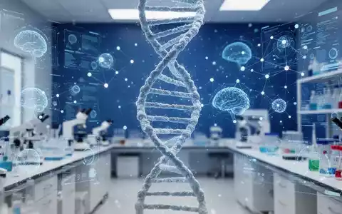 Digitales Modell einer DNA-Doppelhelix mit leuchtenden Datenpunkten und neuronalen Netzwerken in einem medizinischen Labor. - Foto: über boerse-global.de