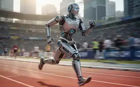 Ein humanoider Roboter läuft auf einer Laufstrecke bei einem Marathon, Fokus auf die technische Konstruktion. - Foto: über boerse-global.de