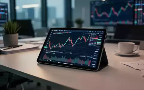 Digitales Tablet mit Aktienkursen auf einem modernen Schreibtisch in einem Finanzbüro. - Foto: über boerse-global.de