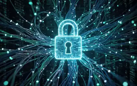Digitales Vorhängeschloss eingebettet in ein abstraktes Netzwerk aus Glasfaserkabeln und Datenströmen. - Foto: über boerse-global.de