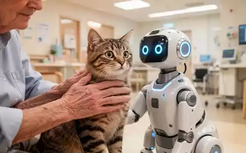 Eine ältere Person streichelt eine realistische Roboterkatze in einem modernen Pflegezentrum. - Foto: über boerse-global.de