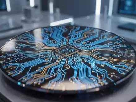 Nahaufnahme eines Hightech-Siliziumwafers mit feinen Schaltkreismustern unter filmischer Beleuchtung. - Foto: über boerse-global.de